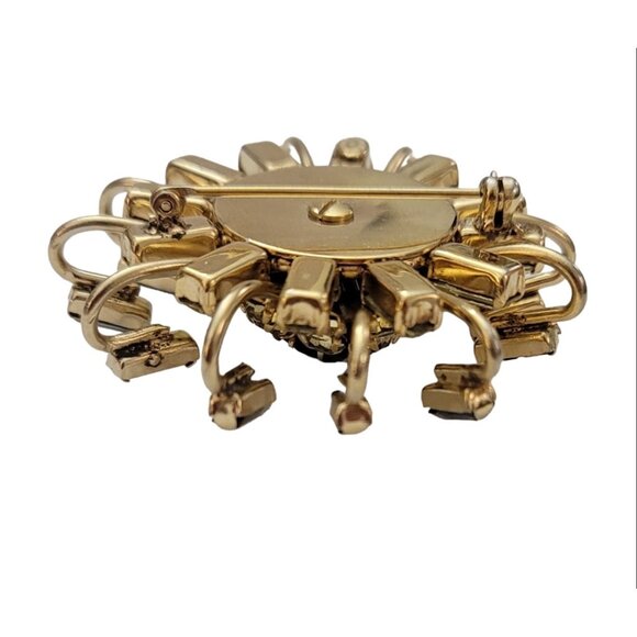 Kramer NY Gold Tone Blue Jonquil Prong Rhinestone Dimensional Starburst Pin K307 - Picture 8 of 14